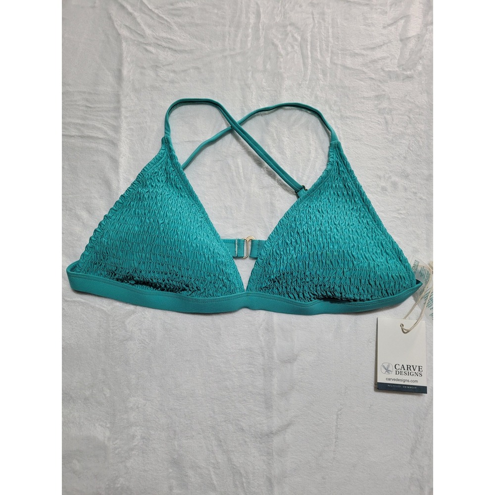 NWT Carve Designs Gigi Smocked Bikini Top Women XL Ceramic Teal Recycled Swim